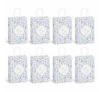Fokongna 8 Set Wedding Guest Gift Bags, 5.9 x 3.15 x 8.27 Inch | Dusty blue daisy & fern seamless sketch print, dual oval frame thank you design for spring garden wedding favor bags