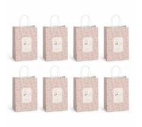 Fokongna 8 Set Wedding Party Favor Bag for Guests, 5.9 x 3.15 x 8.27 Inch | Pink delicate mauve floral line print, vintage framed thank you design for feminine bridal shower & romantic wedding favors