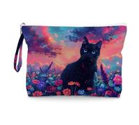 Fokongna Black Cat Print Wet Bag, Small Portable Waterproof Multi-Functional Organizer for Women, Ideal for Daily, Beach & Travel