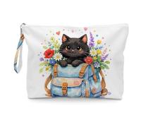 Fokongna Black Cat Print Wet Bag, Small Portable Waterproof Multi-Functional Organizer for Women,Sky Blue Backpack Floral Cat，Ideal for Daily, Beach & Travel