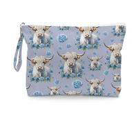 Fokongna Cute Print Wet Bag, Small Portable Waterproof Multi-Functional Organizer for Women, Blue Floral Highland Cow, Ideal for Daily, Beach & Travel