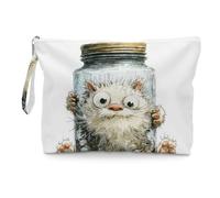 Fokongna Cute Print Wet Bag, Small Portable Waterproof Multi-Functional Organizer for Women, Cream White Jar Fluffy Cat, Ideal for Daily, Beach & Travel
