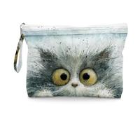 Fokongna Cute Print Wet Bag, Small Portable Waterproof Multi-Functional Organizer for Women, Grey Watercolor Fluffy Cat, Ideal for Daily, Beach & Travel
