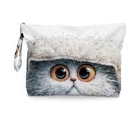 Fokongna Cute Print Wet Bag, Small Portable Waterproof Multi-Functional Organizer for Women, White Fluff Grey Eyed Cat, Ideal for Daily, Beach & Travel