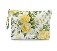 Fokongna Floral Print Wet Bag, Small Portable Waterproof Multi-Functional Organizer for Women, Butter Yellow Rose, Ideal for Daily, Beach & Travel