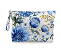 Fokongna Floral Print Wet Bag, Small Portable Waterproof Multi-Functional Organizer for Women, Cobalt Blue Chrysanthemum, Ideal for Daily, Beach & Travel