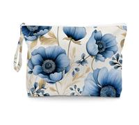 Fokongna Floral Print Wet Bag, Small Portable Waterproof Multi-Functional Organizer for Women, Ideal for Daily, Beach & Travel, Indigo Blue Anemone