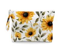 Fokongna Floral Print Wet Bag, Small Portable Waterproof Multi-Functional Organizer for Women, Ideal for Daily, Beach & Travel, Golden Yellow Sunflower Field