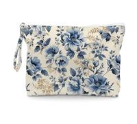 Fokongna Floral Print Wet Bag, Small Portable Waterproof Multi-Functional Organizer for Women, Ideal for Daily, Beach & Travel, Vintage Denim Blue Floral