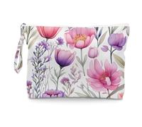 Fokongna Floral Print Wet Bag, Small Portable Waterproof Multi-Functional Organizer for Women, Pink Purple Ombre Flora, Ideal for Daily, Beach & Travel