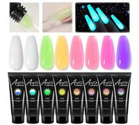 Fokostar 8 Colors Polygel Nail Luminous Poly Gel Nail Kit, Nail Extension Poly Gel Glow In The Dark Builder Gel for Nails Art Professional Neon Manicure Polygel Nail for Women DIY