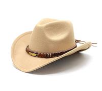 FOKPLEA Cowgirl Hats for Women Men Retro Classic Cowgirl Hat Wide Brim Sun Hats with Leather Band (C Camel, ONE Size)