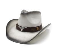 FOKPLEA Cowgirl Hats for Women Men Retro Classic Cowgirl Hat Wide Brim Sun Hats with Leather Band (White, ONE Size)