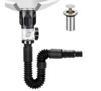 Fokroin Basin Waste Kit, Sink Waste Kit with PVC Pop-Up Drain Plug, Siphon Kit from 300 to 800 mm, Can Be Extended for 1-1/4 Inch and 1-1/2 Inch Drainage