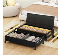 Fokyfok 2 Pack Under the Bed Storage Containers,36 inch Long Underbed Storage with Wheels,7.3 inch Height Under Bed Shoe Storage,Large Rolling under bed Clothes Storage Drawers with Lid for Dorm,Black