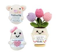 FOLAI 3Pcs Support Positive Crochet Animals,Affirmation Funny doll with Positive Card for Stress Relief Anxiety,Soft Novelty Good Luck Doll,Positive Dolls for Loved Ones and Friends（Piglet）