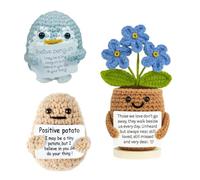 FOLAI 3Pcs Support Positive Crochet Animals,Affirmation Funny doll with Positive Card for Stress Relief Anxiety,Soft Novelty Good Luck Doll,Positive Dolls for Loved Ones and Friends（Penguin）