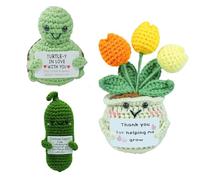 FOLAI 3Pcs Support Positive Crochet Animals,Affirmation Funny doll with Positive Card for Stress Relief Anxiety,Soft Novelty Good Luck Doll,Positive Dolls for Loved Ones and Friends（Tortoise）