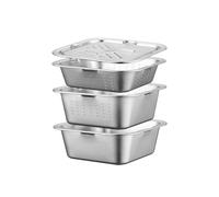 FOLAI 4-Piece Set 304 Stainless Steel Microporous Kitchen Strainer with 5-in-1 Grater for Draining Pasta, Fruit, Rice and Vegetables, Healthy & High Gloss Polish, Dishwasher Safe(24cm)
