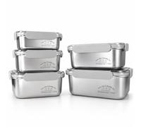 FOLAI 5-Pack Stainless Steel Meal Prep Containers, Food Storage with Snap Locking Lids, for Lunch Bento Box, Picnic and Travel，Freezer and Dishwasher(650ml+1000ml+1300ml+1600ml+2400ml)