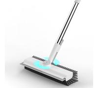 FOLAI Floor Scrubbing Brush with Long Handle,2-1 Bathroom Tile Cleaning Brush with Squeegee/Handle, Suitable for Cleaning Floors, Corner Gap, Patios, Indoor, Living Rooms, Swimming Pool, White