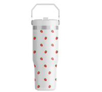FOLAI Leakproof Flip Water Tumbler,30oz Stainless Steel Hot and Cold Water Bottle with Ergonomic Handle and Straw Keeps Cold for 12+ Hours,Ideal for Gym,Car,Beach-Easy to Carry Travel Mug(Strawberry)
