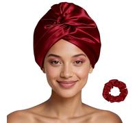 FOLAI Shower Cap For Women Silk Satin Hair Bonnet for Sleeping Caps For Reusable Waterproof Bonet Curly Sleep Large Bonets Cover Cute Night Blissy Protector,One Size(Red)