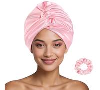 FOLAI Shower Cap For Women Silk Satin Hair Bonnet for Sleeping Caps For Reusable Waterproof Bonet Curly Sleep Large Bonets Cover Cute Night Blissy Protector,One Size (Pink)