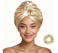 FOLAI Shower Cap For Women Silk Satin Hair Bonnet for Sleeping Caps For Reusable Waterproof Bonet Curly Sleep Large Bonets Cover Cute Night Blissy Protector,One Size (Champagne)