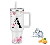 FOLAI Travel Mug,Drink Flasks for Hot & Cold,Stainless Steel Double Wall Vacuum Insulated Coffee Water Bottle, 40oz Tumbler with Straw and Lid Handle,Letter Printed Personalised Gifts (A)