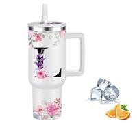 FOLAI Travel Mug,Drink Flasks for Hot & Cold,Stainless Steel Double Wall Vacuum Insulated Coffee Water Bottle, 40oz Tumbler with Straw and Lid Handle,Letter Printed Personalised Gifts(L)