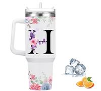 FOLAI Travel Mug,Drink Flasks for Hot & Cold,Stainless Steel Double Wall Vacuum Insulated Coffee Water Bottle, 40oz Tumbler with Straw and Lid Handle,Letter Printed Personalised Gifts(H)