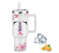 FOLAI Travel Mug,Drink Flasks for Hot & Cold,Stainless Steel Double Wall Vacuum Insulated Coffee Water Bottle, 40oz Tumbler with Straw and Lid Handle,Letter Printed Personalised Gifts(T)
