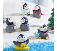 FOLANDO Cute Penguins Figure Set, 6 Pcs Mini Penguinfigurines Ornaments Penguin-statue Garten Decor Penguin-Sculpture Antarctic Animals Figures Micro Landscape Desk Office Car Decoration (6 penguins)