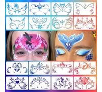 FOLANDO Face Paint Stencils Reusable, 16 Pcs Body Painting Stencil Template Animal Flower Fairy Pattern Face Body Painting Stencils for Kids Graffiti Carnival Halloween Christmas Party 20x12cm