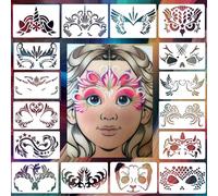 FOLANDO Face Paint Stencils Reusable, 16 Pcs Face Painting Stencils for Kids Face Paint Template Animal Puppy Fairy Butterfly Pattern for Graffiti Carnival Christmas Birthday Party 20cm*12cm