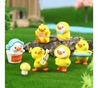 FOLANDO Funny Duck Figure Set, 6 Pcs Mini Ducks Figurines Ornaments Duckstatue Garten Decoration Yellow Duckling Sculpture Animal Figures Micro Landscape Decor Desk Office Car Decoration (6 Pcs Duck)