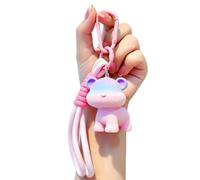 FOLANDO Gradient Flocked Bear Keychain with Wrist Lanyard, Kawaii Bear Bag Charm KeyringCute Carabiner Cartoon Bear-Figurine Pendant Car Key Ring for Women Girls Backpack Handbag Decor (Pink)