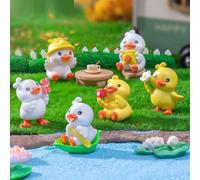 FOLANDO Happy Duck Figure Set, 6 Pcs Mini Ducklings Figurines Ornaments Duck Statue Garten Decoration Animal Figures Duck Sculpture Micro Landscape Desk Office Car Decor (6 white & yellow ducks)