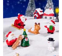FOLANDO Mini Christmas Ornaments Set, 9 Pieces Decorative Figurines Miniatur Santa Snowman Christmas-tree Reindeer Sleigh Christmas Holiday Tabel Desktop Car Window Dekoration Gift