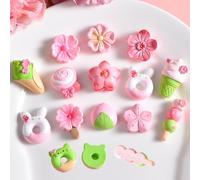 FOLANDO Miniatur Dessert Ornament Set, 24 Pcs Mini Cake Decoration Pink Ice cream Macaron donut Cherry Blossom Peach ecorative Accessories for DIY Hair accessories Hairclip Phone-Case