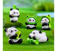 FOLANDO Miniatur Pandas Figure Set,Mini Panda with Bamboo Figurines Ornaments Micro Animal Figures Cute Garten Decoration Landscape Decor Desk Office Home Car Decoration (6 Pcs Pandas)