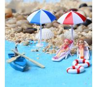 FOLANDO Miniature Beach Scene Accessories Set, Mini Beach Landscape Miniature Decoration Parasols Lounge Chair Boat Oars Anchor Life Rings Blue Sand for DIY Craft Garden Home Decor