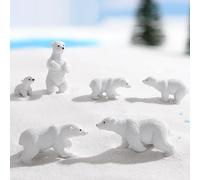 FOLANDO Polar Bear Figure Set, 6 Pcs Mini Polar bear Figurines Ornaments Polar bear family Statue Garten Decoration Ocean Animal Figures Sculpture Micro Landscape Desk Office Car Decor (6 polar bears)