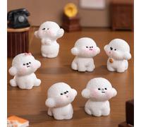 FOLANDO Puppy Figure Set, 6 Pcs Mini Dog Figurines Bichon Frise Ornaments Puppies Statue Garten Decoration Pet Dog Animal Figures Doggy Sculpture Micro Landscape Desk Office Car Decor (6 Puppy)