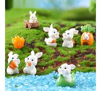 FOLANDO Rabbit Figure Set, 10 Pcs Mini Bunny Figurines Rabbits Ornaments with Carrots Rabbits Statue Garten Decoration Rabbit-Figures Animal Sculpture Micro Landscape Desk Office Car Decor (10 Rabbit)