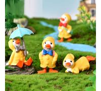 FOLANDO Raincoat Duck Figure Set, 4 Pcs Mini Ducks Figurine Ornaments Micro Animal Figures Garten Decoration Funny Ducklings Statue Landscape Decor Desk Office Home Decoration (4 Pcs Duck)