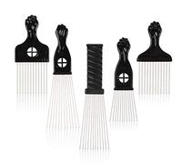 Folansy Afro Combs, 5 Pcs Metal African American Pick Comb Hairdressing Styling Tool for Curly & Afro Hair