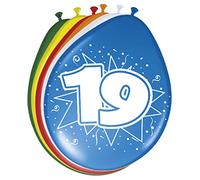 Folat 08220 19th Birthday Balloons 30cm - 8 pieces, Multi Colors, 19