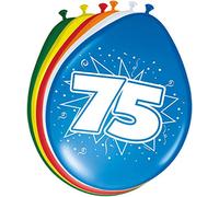 Folat 08275 75th Birthday Balloons 30cm - 8 pieces, Multi Colors, 75 (EU)